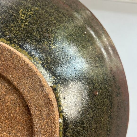 Signed Studio Art Pottery Bowl Glazed Hand Thrown Signed Stoneware 10x3" Brown - Picture 10 of 12